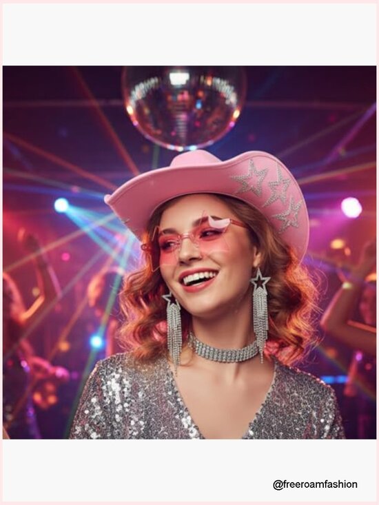 Cowgirl Hat Necklace Earrings Sunglasses Set Rhinestone Star Felt Hat main image 5